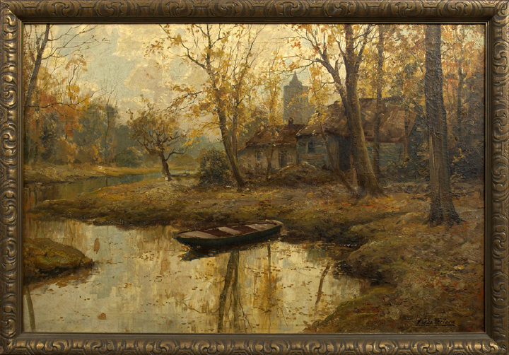 Appraisal: Kees Terlouw Dutch - Autumnal Landscape with Stream and Farm