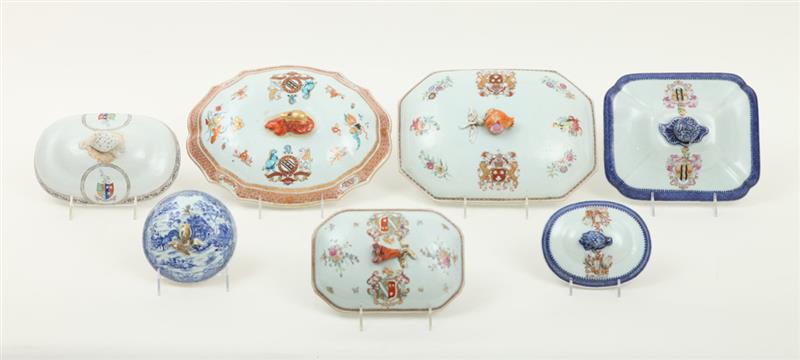 Appraisal: GROUP OF SEVEN CHINESE EXPORT ARMORIAL PORCELAIN TUREEN COVERS Comprising