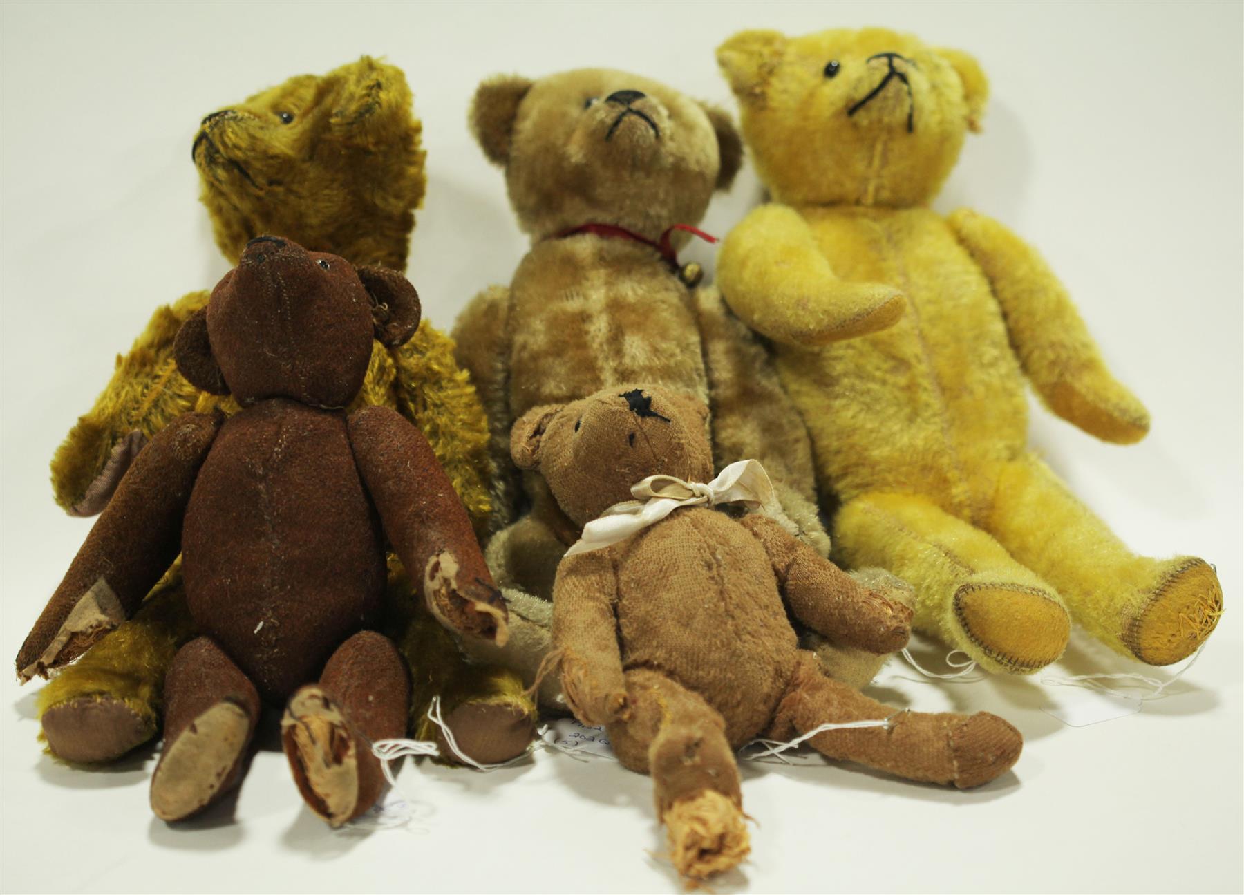 Appraisal: FIVE SMALLER MOHAIR BEARS American or German early th century