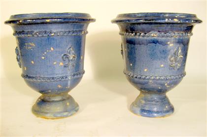 Appraisal: Pair French blue glazed earthenware jardinieres th century