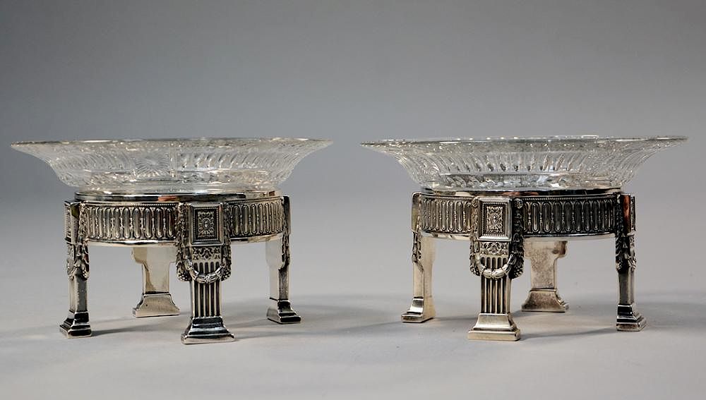 Appraisal: Dominick Haff sterling crystal pair of tazzas Dominick Haff sterling