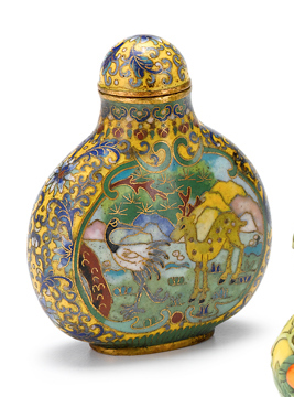 Appraisal: Chinese cloisonne enamel yellow ground snuff bottle late th century