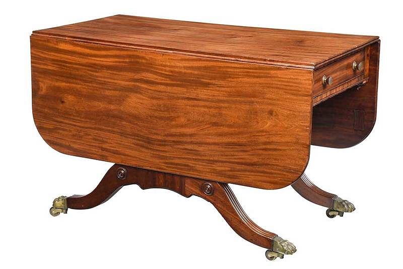 Appraisal: American Late Federal Mahogany Sofa Table early th century figured