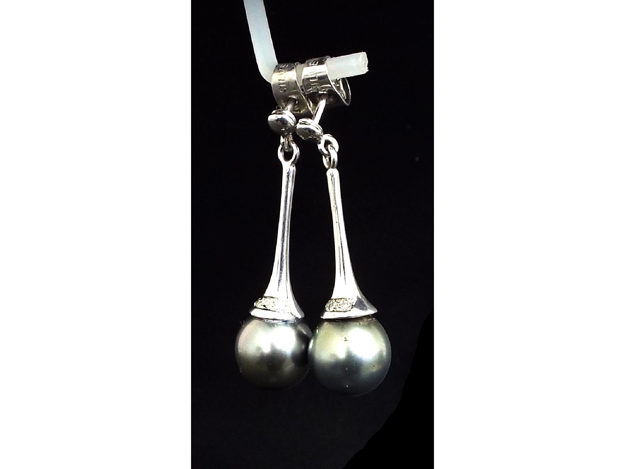 Appraisal: Pair of diamond and pearl drop earrings the pearl mm