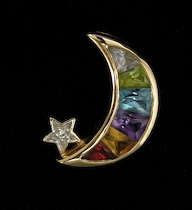 Appraisal: Gold Crescent Pendant with Multicolored Stones A k yellow gold