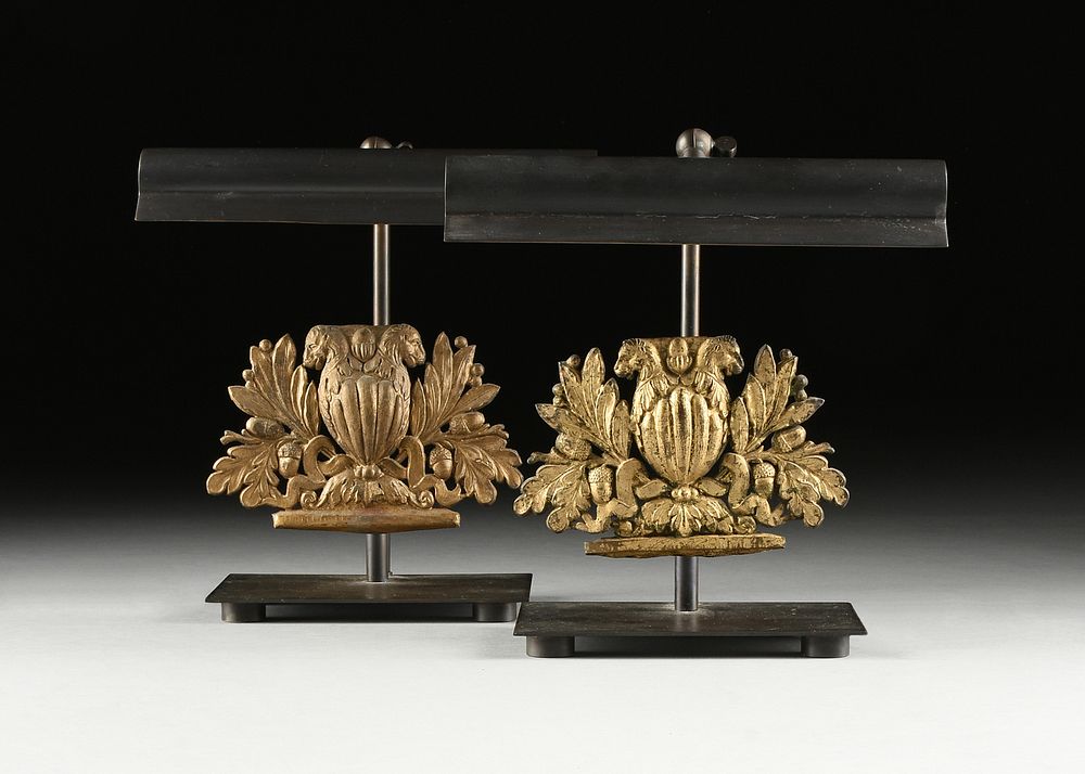 Appraisal: A PAIR OF MODERNIST BRONZE DESK LAMPS WITH REPOUSS MOUNTS