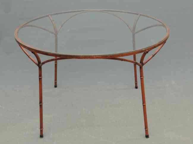 Appraisal: Wrought iron glass top table Top '' Diameter