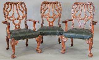 Appraisal: Set of ten Chippendale style chairs with tufted leather seats