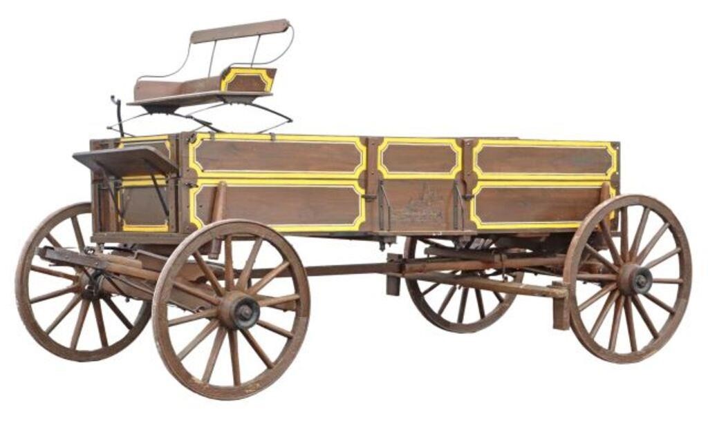 Appraisal: Horse drawn wagon or buckboard th c iron bound spoke