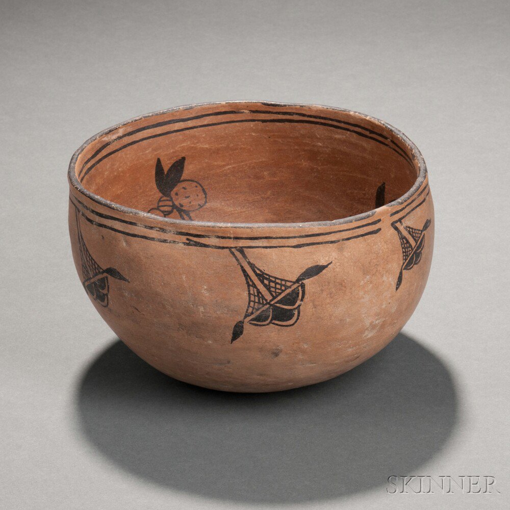 Appraisal: Cochiti Painted Pottery Bowl the inside painted with four bees