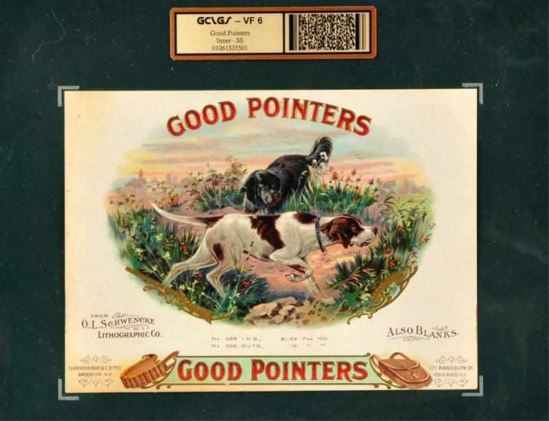 Appraisal: Good Pointers Cigar Box Label Sealed and graded Minor edge