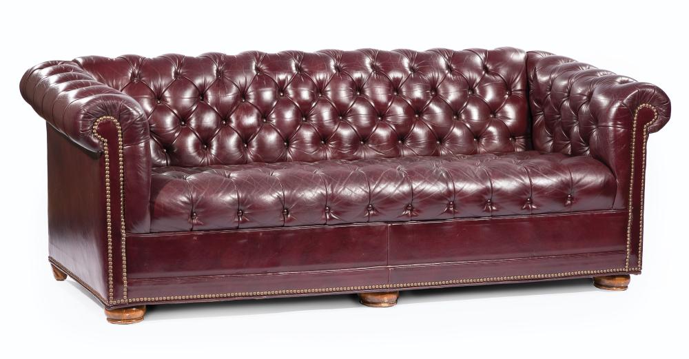 Appraisal: Chesterfield Leather Sofa button tufted back arms and seat nailhead