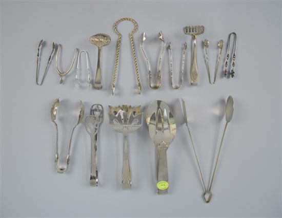 Appraisal: COLLECTION OF FIFTEEN VARIOUS SILVER TONGS total weight ozs