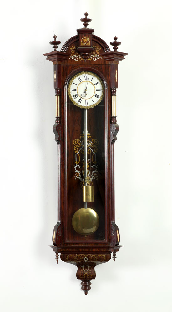 Appraisal: BOULLE INLAY ROSEWOOD VIENNA REGULATOR WALL CLOCK A stunning example