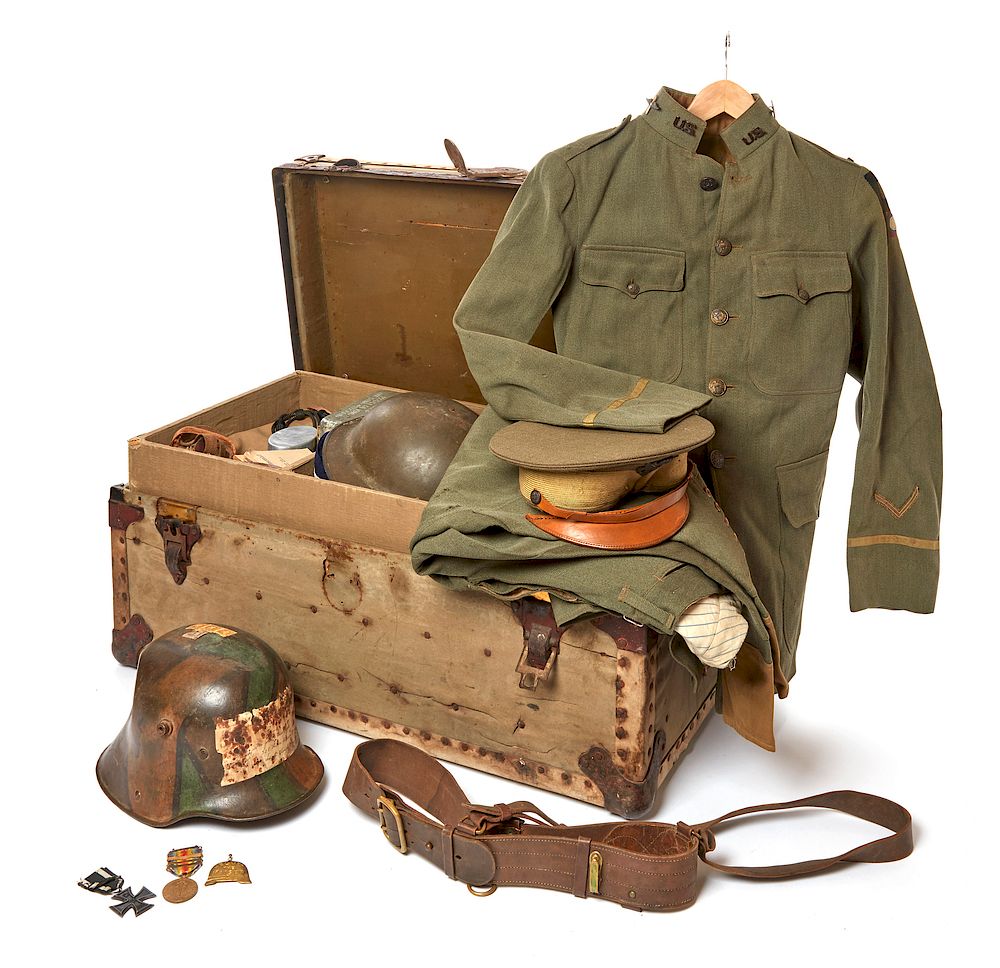 Appraisal: WWI Overseas Chest Uniforms and Souvenirs of Lieutenant H L