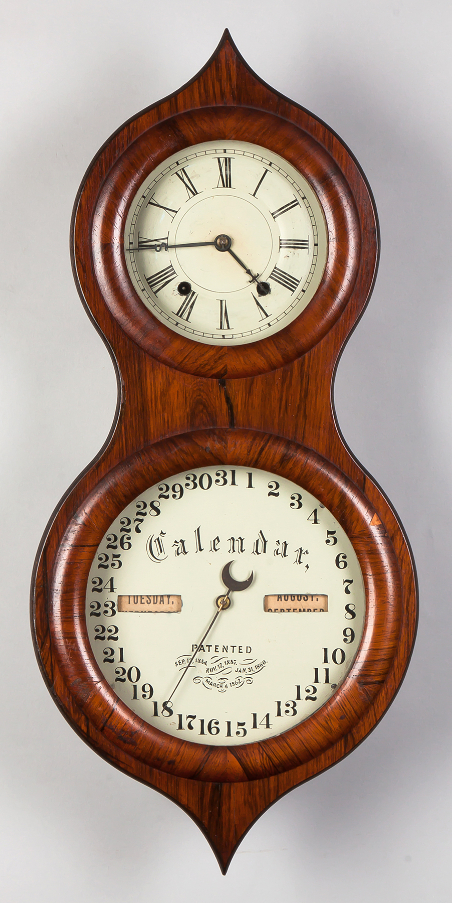 Appraisal: Seth Thomas Peanut Calendar CLock Rosewood case small piece of