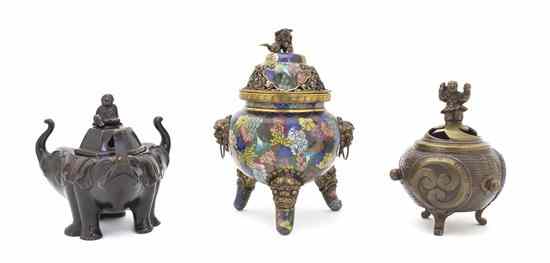 Appraisal: Two Chinese Incense Burners comprising a cloisonne enamel example with