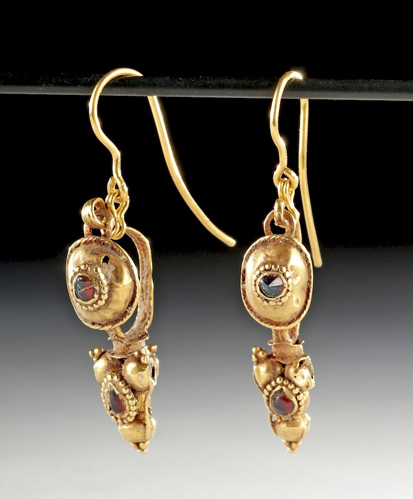 Appraisal: Roman Gold Garnet Earrings - g Roman Imperial Period ca