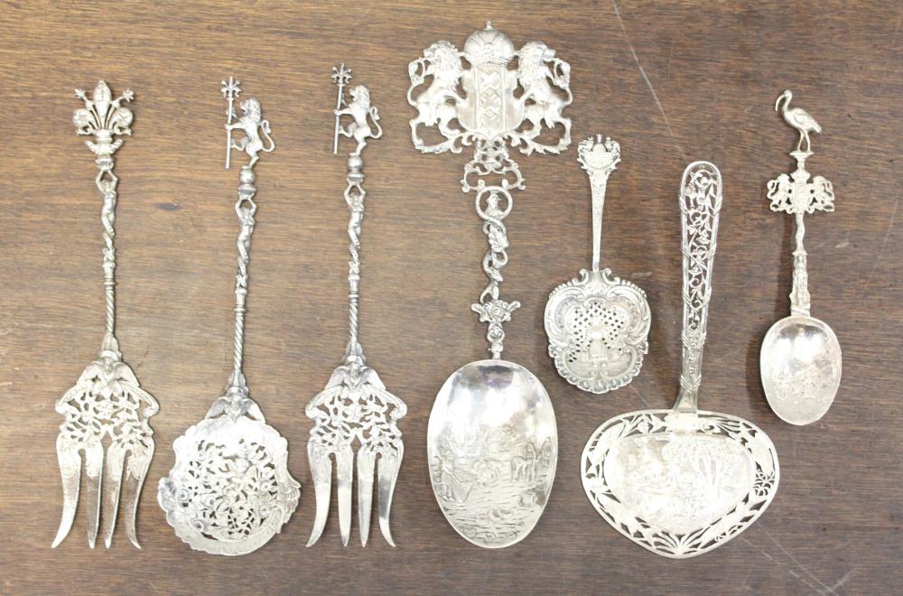 Appraisal: CONTINENTAL FINE AND STERLING SILVER FLATWARE PIECES sterling reticulated serving