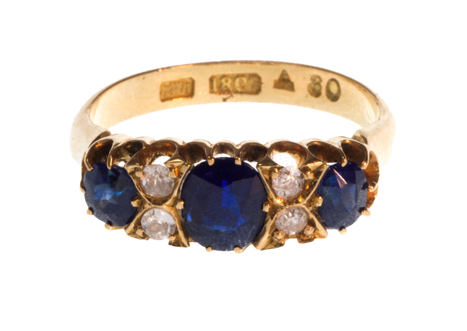 Appraisal: A gold sapphire and diamond set ring mounted with three