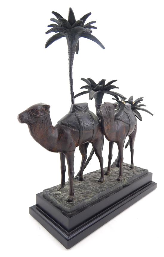 Appraisal: Contemporary figural -light candelabra metal sculptural grouping depicting two camels