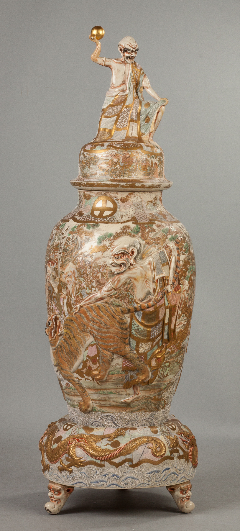 Appraisal: Monumental Satsuma Floor Vase th century Raised figures and dragons