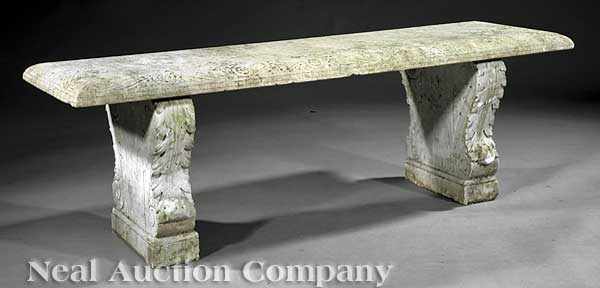 Appraisal: An Antique Neoclassical Marble Bench rectangular seat acanthus-carved scrolled supports