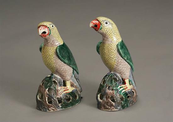 Appraisal: Pair of Chinese 'Famille Verte' Biscuit Figures of Parrots th