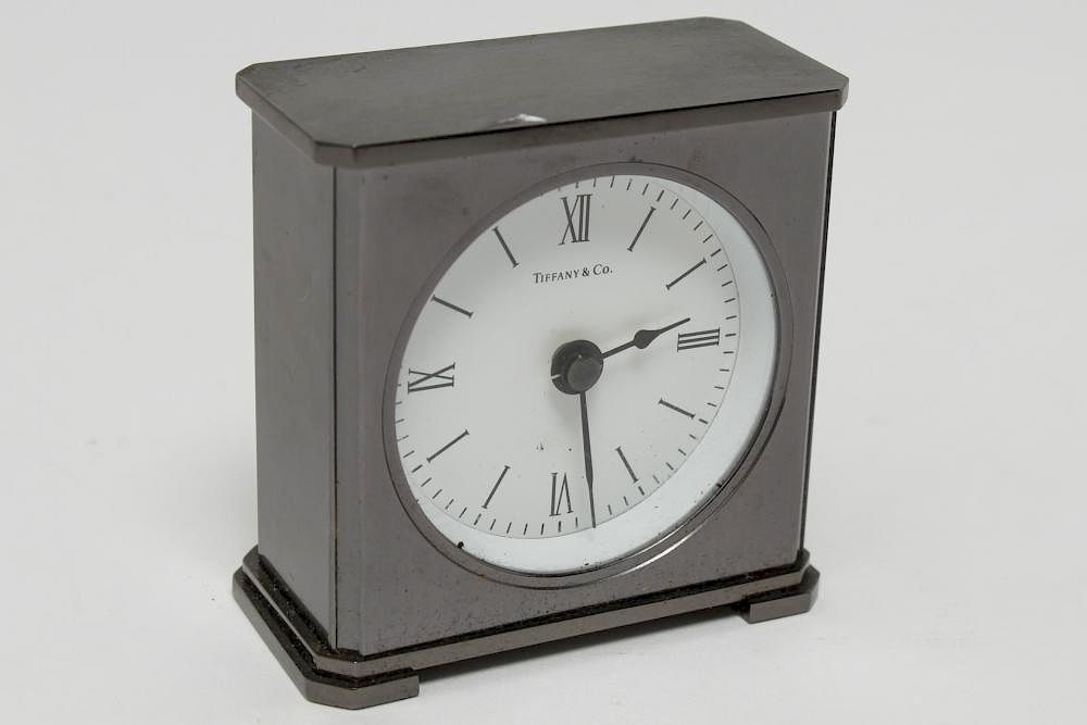 Appraisal: Tiffany Co Desk Clock Gun Metal Tiffany Co gun metal