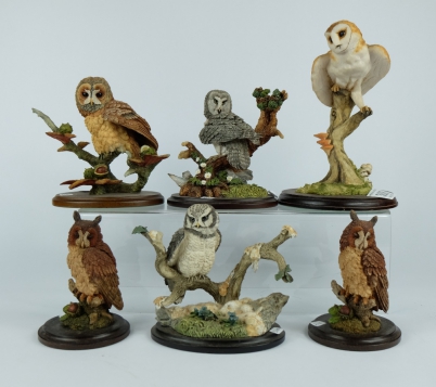 Appraisal: A collection of smaller resin figures of owls mostly Country