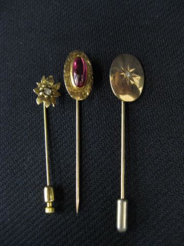 Appraisal: Antique Gold Stickpins including diamond in flower