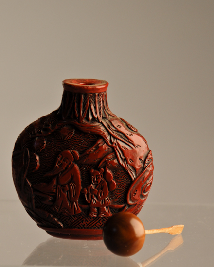 Appraisal: A L th E th C Carved Cinnabar Snuff Bottle