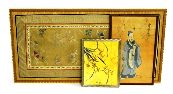 Appraisal: Asian art three pieces batik of blossoming flower on yellow