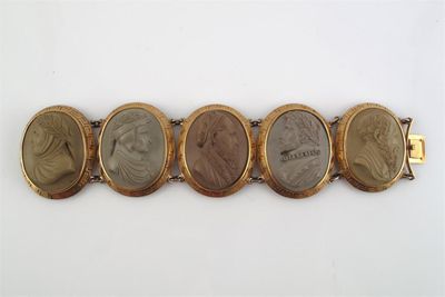 Appraisal: A th Century cameo bracelet Formed with five carved larva