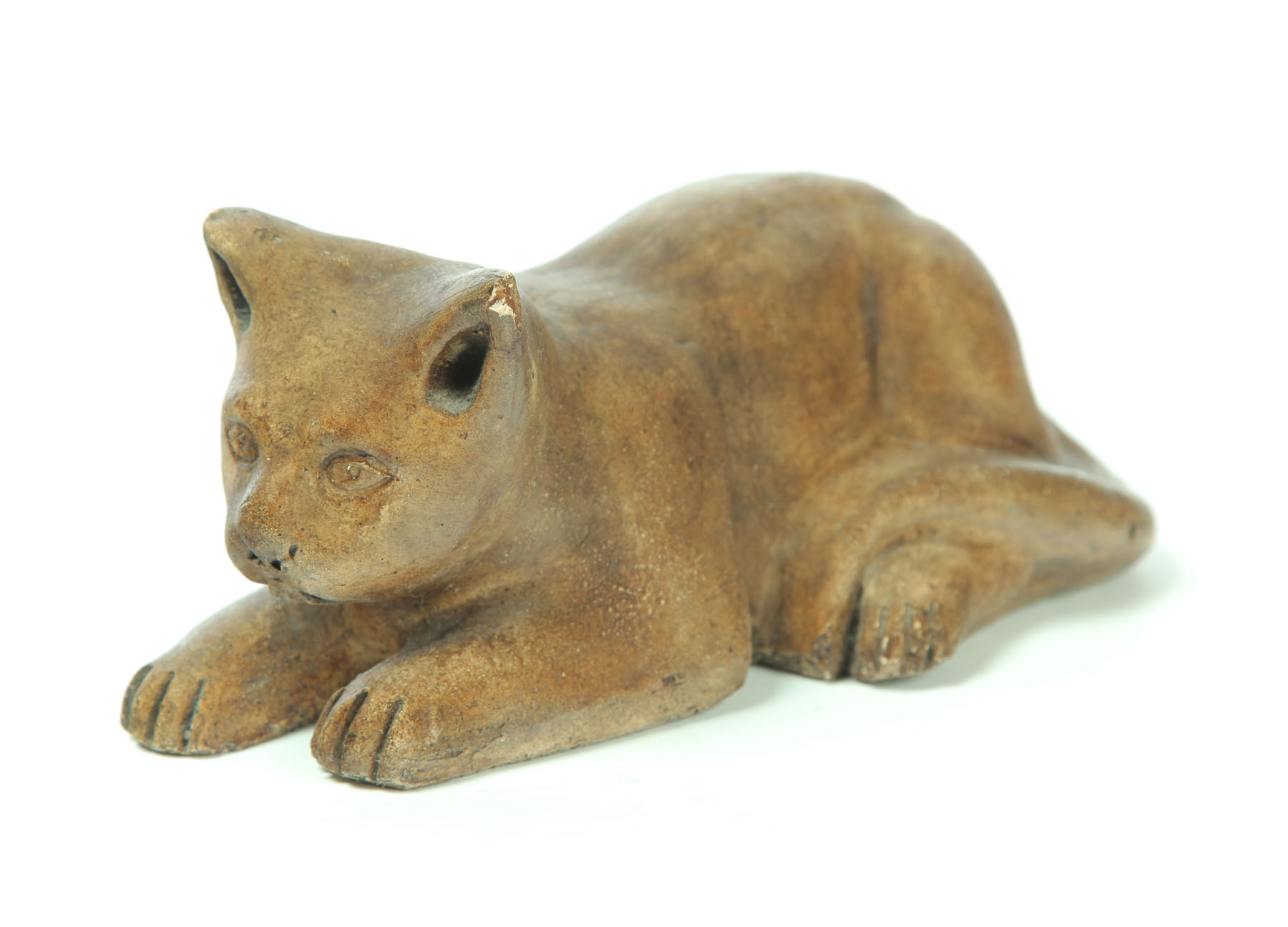 Appraisal: POTTERY CAT Probably Ohio early th century Hand modeled reclining