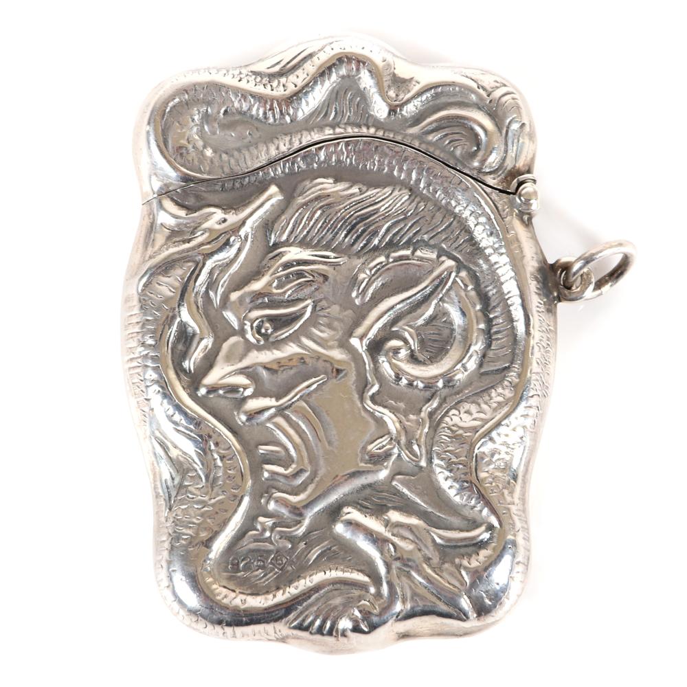 Appraisal: ANTIQUE DEVIL AND DRAGON STERLING SILVER RELIEF MATCH SAFE VESTA