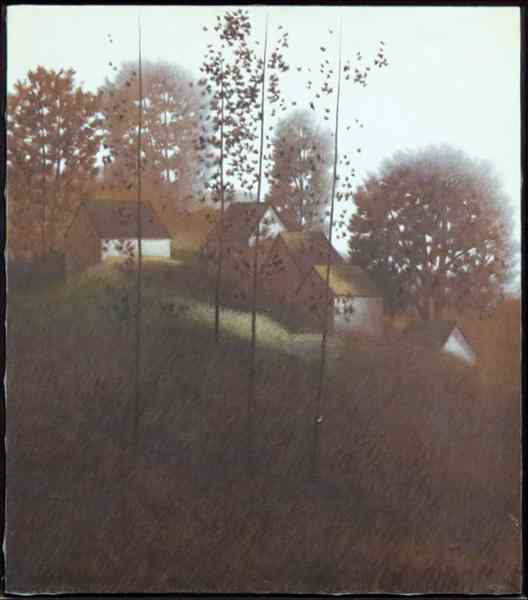 Appraisal: ROBERT KIPNISS AMERICAN B HOUSES ON A HILLSIDE Oil on