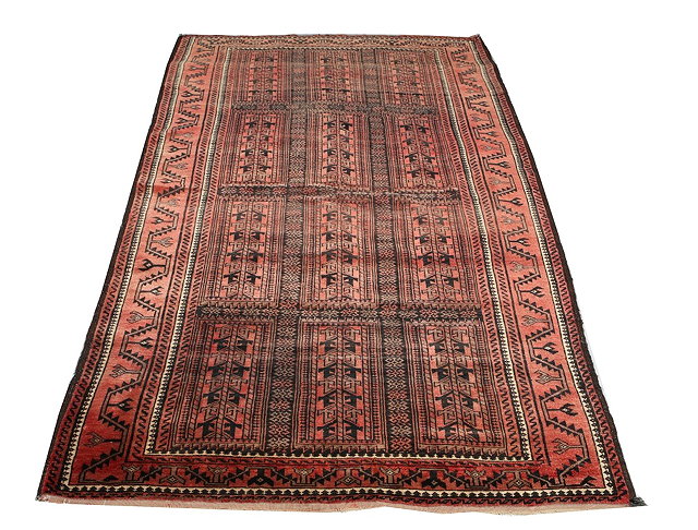 Appraisal: A BELOUCH BRICK RED GROUND RUG decorated three rows of