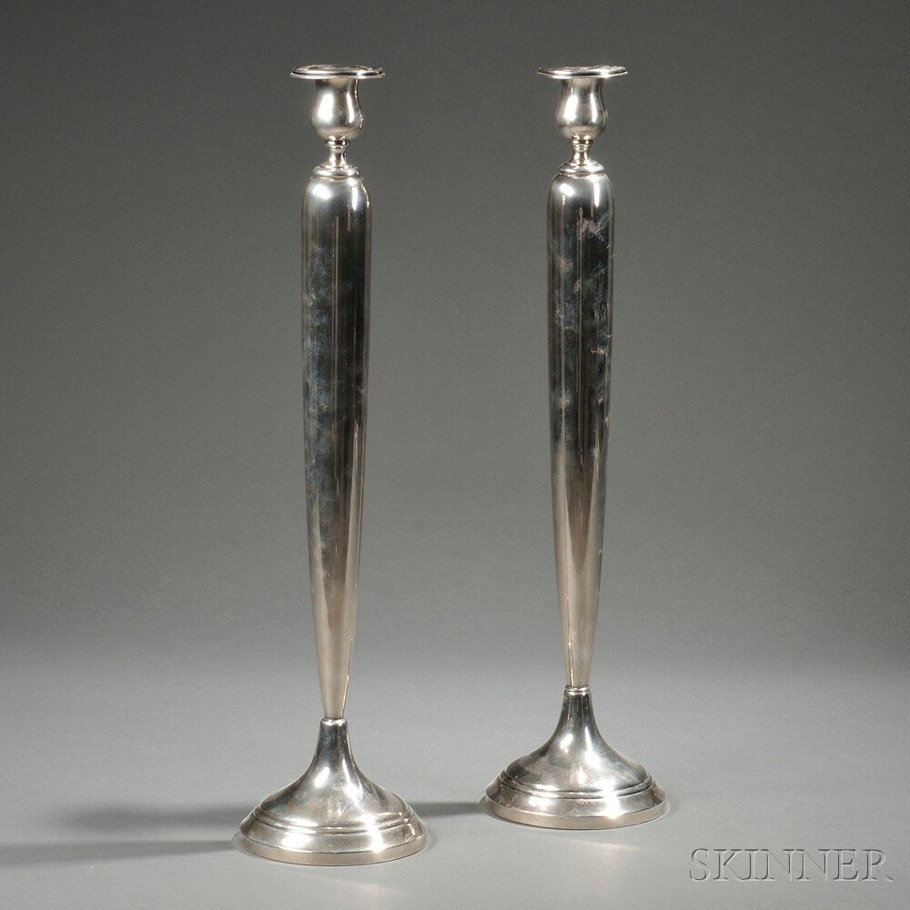 Appraisal: Pair of Sterling Silver Candlesticks mid to late th century