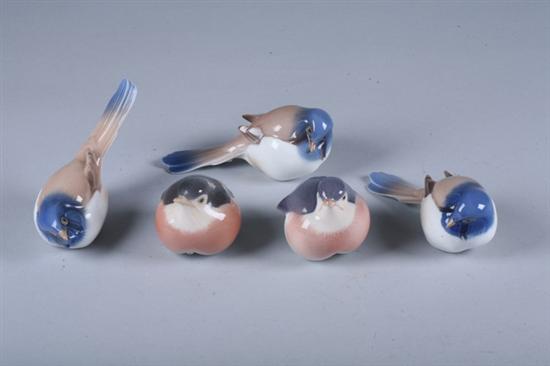 Appraisal: FIVE SMALL DANISH PORCELAIN BIRDS Including three Bing Grondahl and