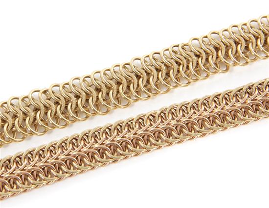 Appraisal: French gold necklace and bracelet K woven design L and