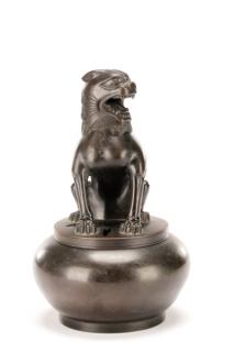 Appraisal: Modern Japanese Figural Tiger Bronze Censer Japanese th century A