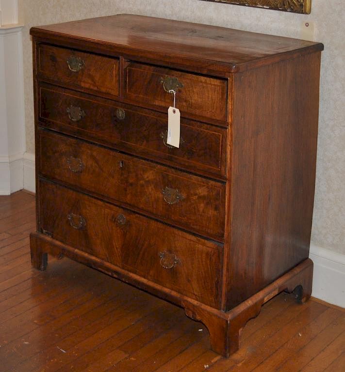 Appraisal: George II Inlaid Figured Walnut Chest with double beaded top