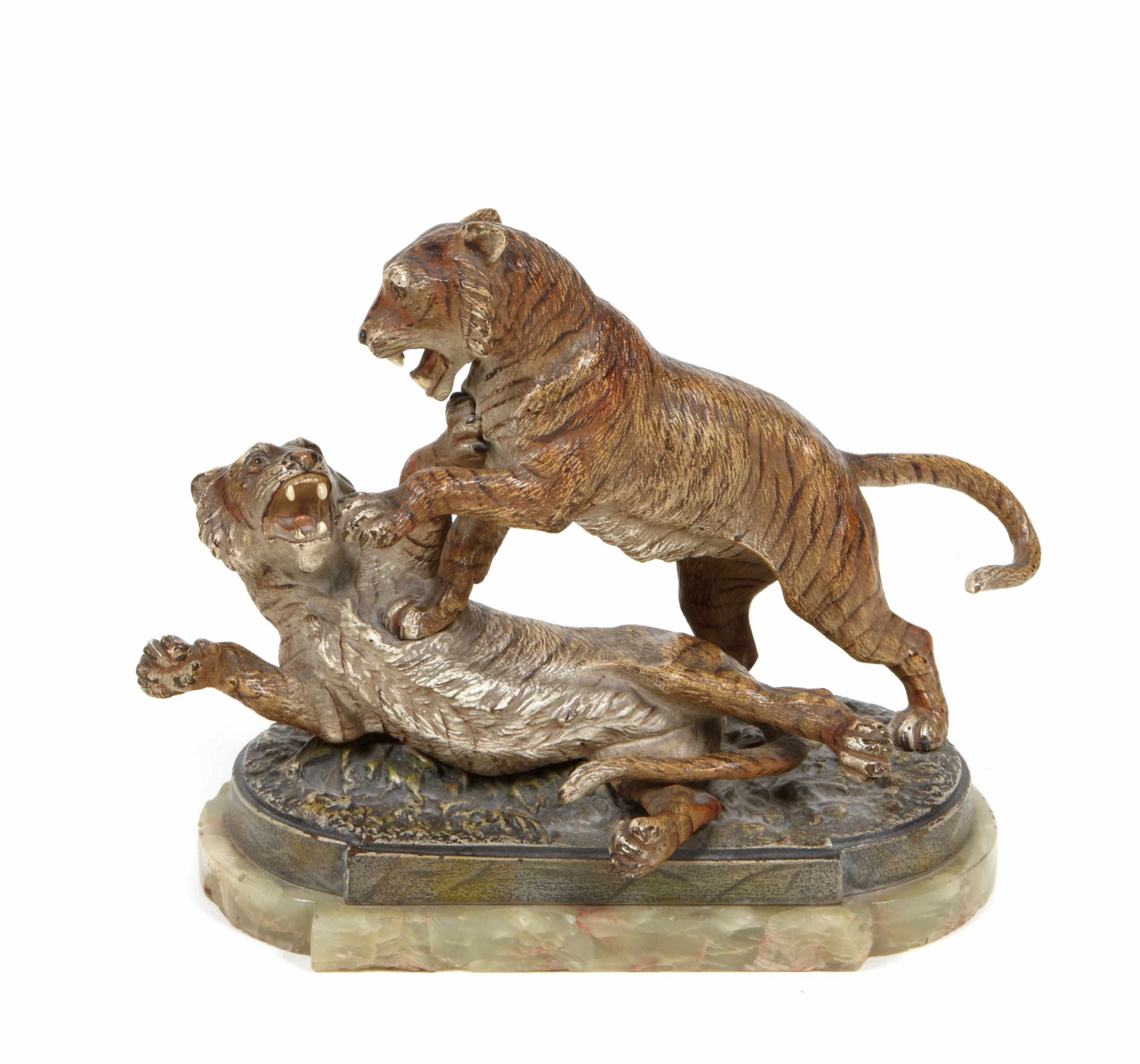 Appraisal: An Austrian cold painted bronze depicting two tigers height in