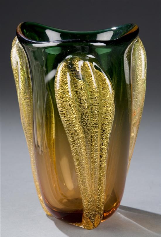 Appraisal: Italian Art Glass Vase with Applied Gold Leaf Cristallo Ornament