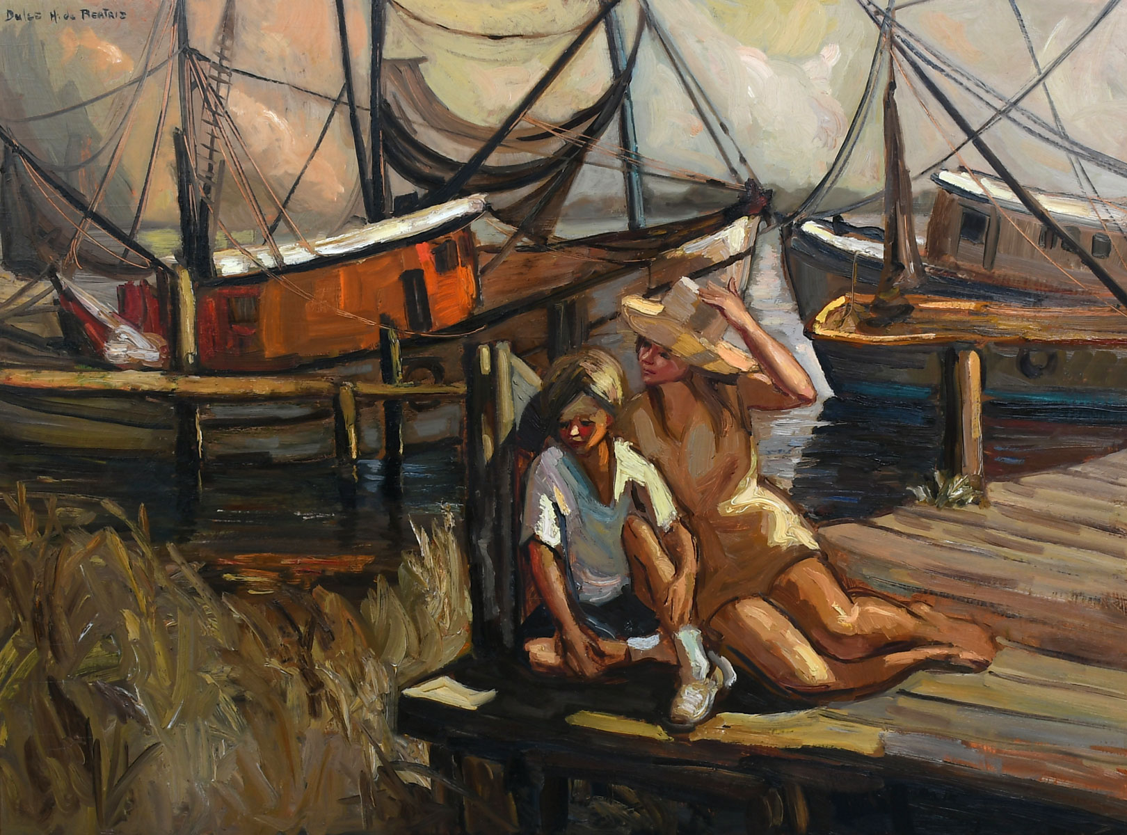 Appraisal: BEATRIZ Dulce Cuban b Mother and Child at the Docks