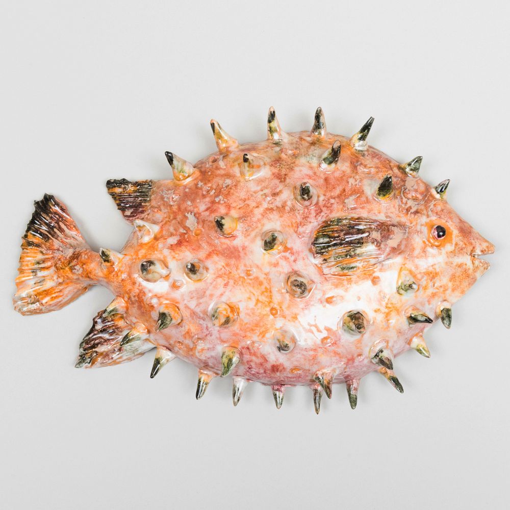 Appraisal: Continental Earthenware Puffer Fish Wall Hanging x x in An