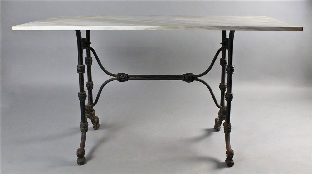 Appraisal: RECTANGULAR CALACATTA MARBLE TOP BISTRO TABLE WITH CAST IRON BASE