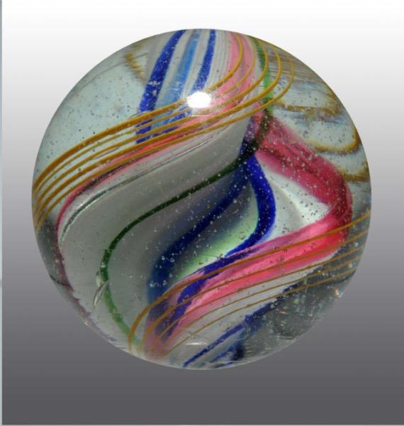 Appraisal: Single Ribbon Swirl Marble Description White base ribbon with blue