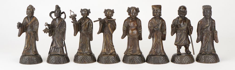 Appraisal: Group of Eight Chinese Bronze Figures Group of Eight Chinese